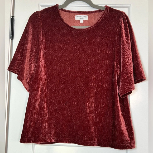 Madewell Crinkle Velvet Flutter Sleeve Short Sleeve Top (M) - Picture 3 of 3